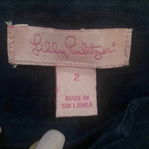 Lilly Pulitzer Galley 100% Linen Wide Leg Pants Navy Size 2 - Picture 2 of 7